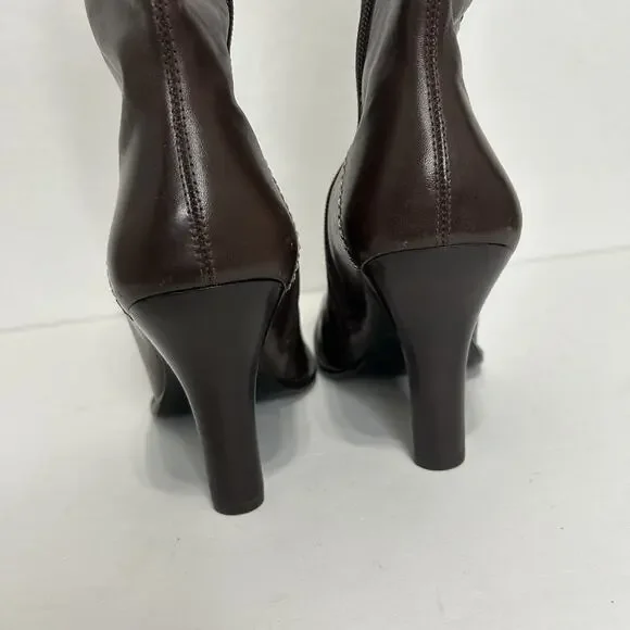 Diba Womens Brown Leather Square Toe Side Zipper Mid-Calf Heeled Boots 8 90s - Picture 6 of 10